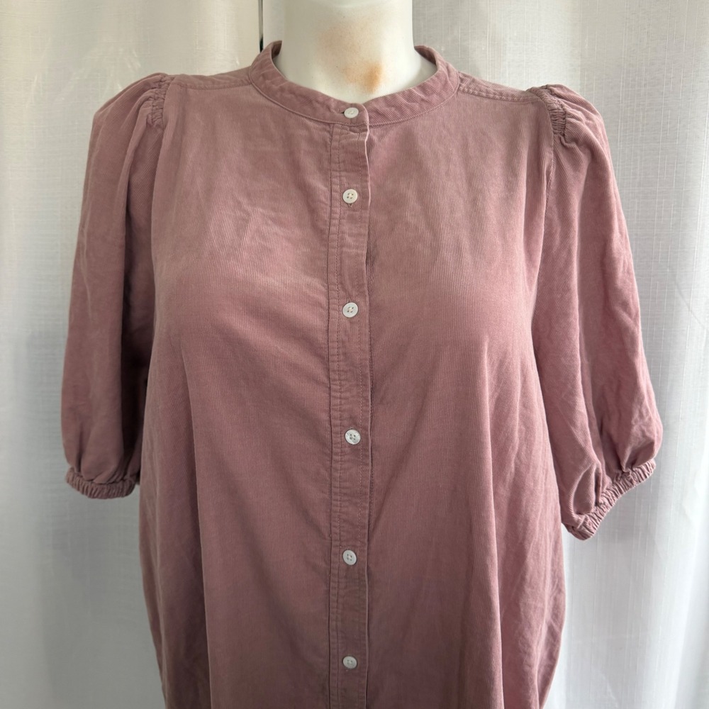 Madewell Corduroy Puff‎ Sleeve Midi Dress Size XXL Dusty Rose Pink Prairie - Picture 3 of 7